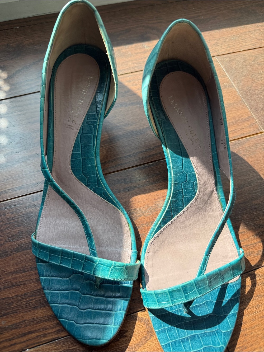 Kenneth Cole Teal Croc-Embossed D'Orsay Sandals